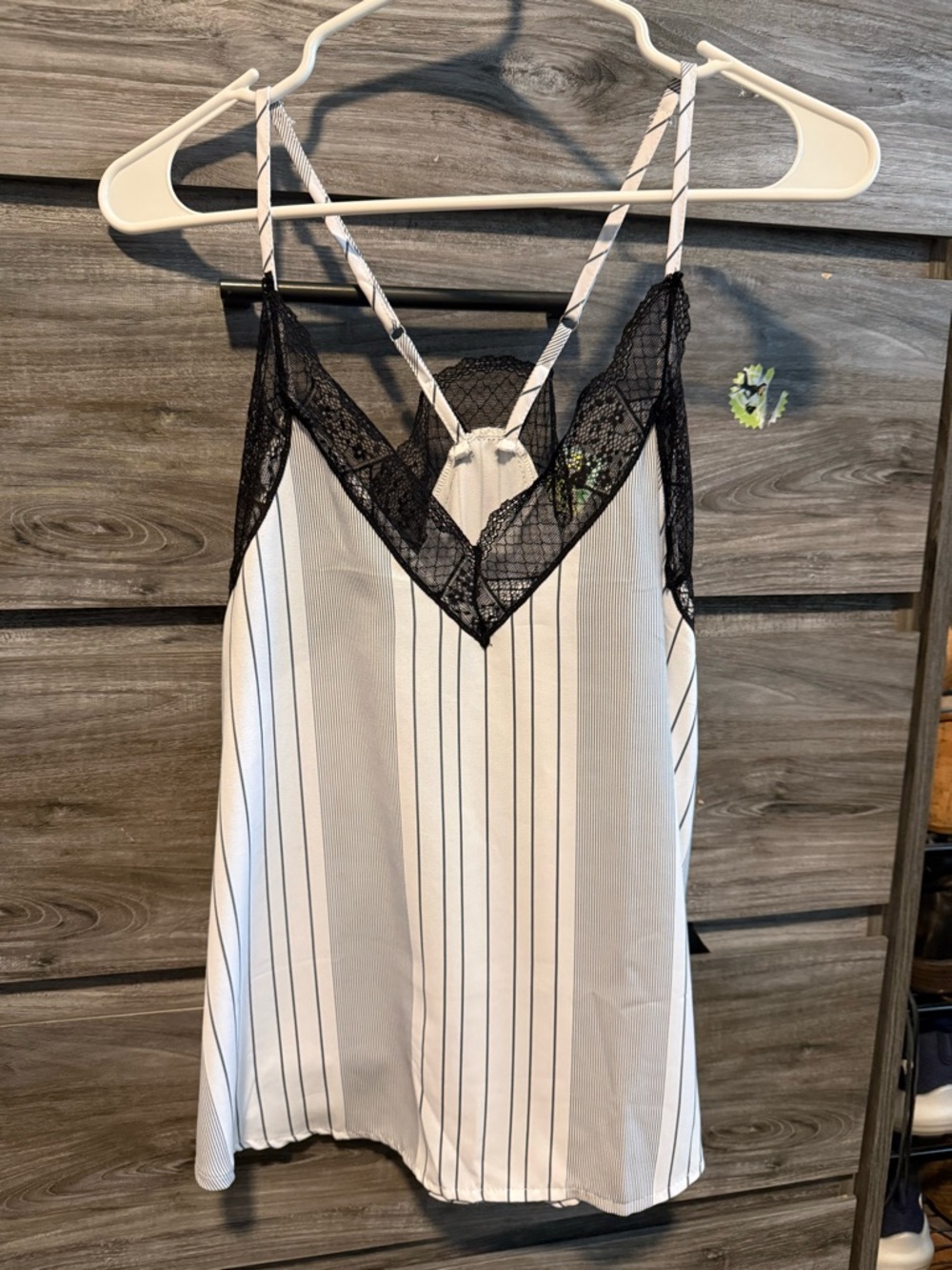 Striped Lace Trim Cami Tank Top in White and Black